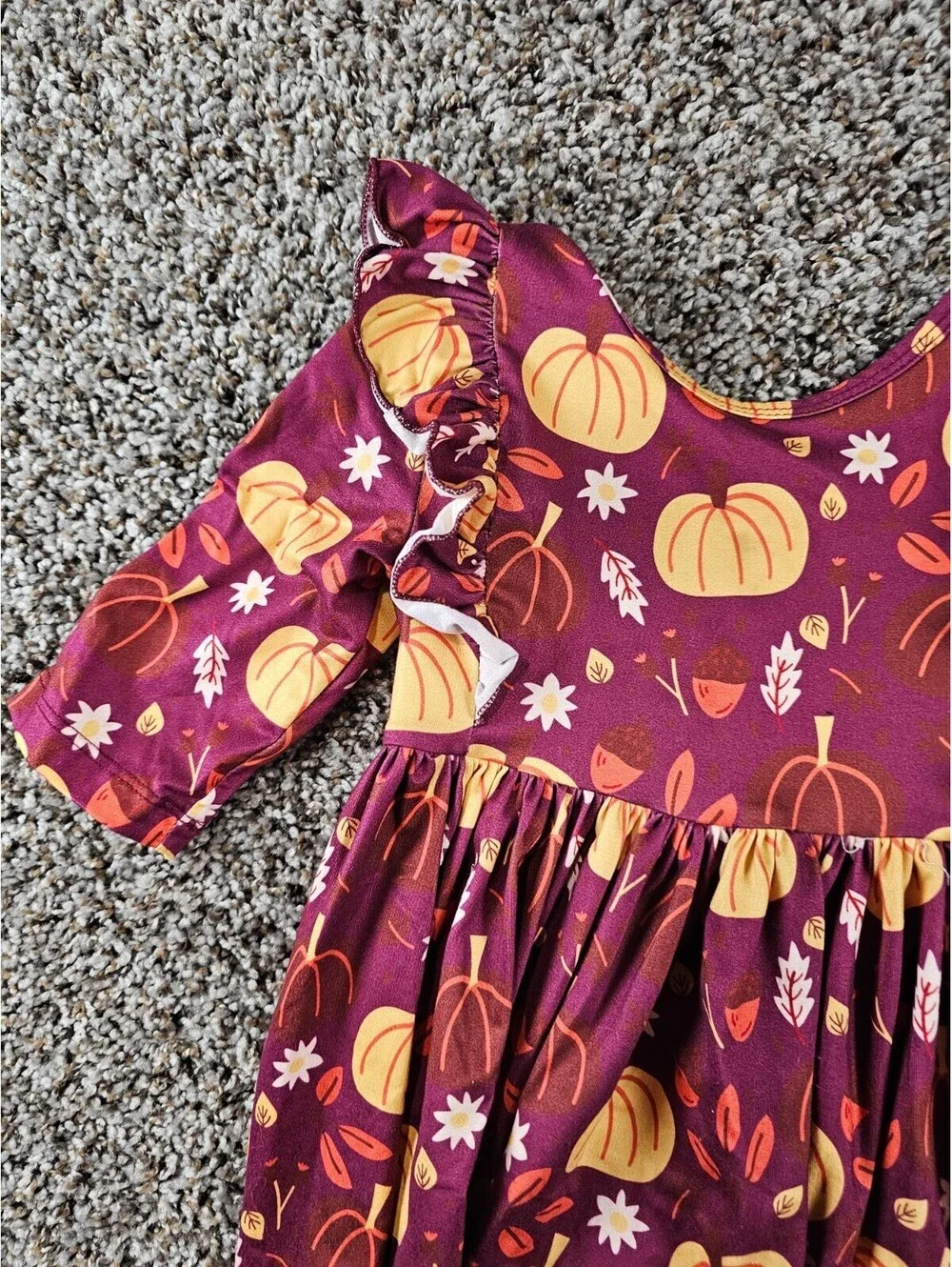 Mila & Rose Sz 3T Pumpkin Patch 3/4 Sleeve Ruffle Twirl Dress floral Pumpkin
